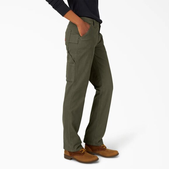 Dickies FLEX Relaxed Straight Fit Duck Carpenter Pants In Olive Green, Size 8 - Picture 4 of 16
